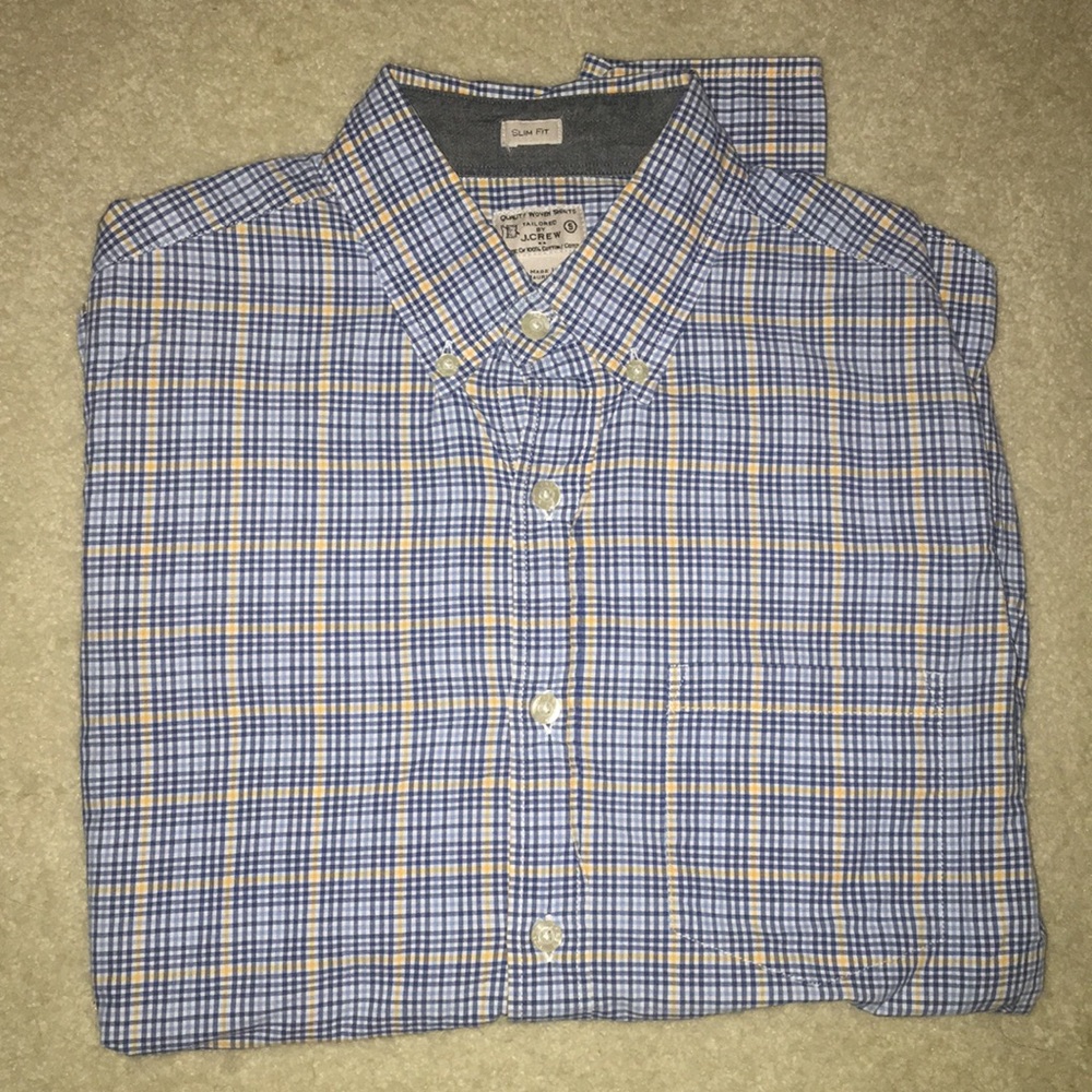 J. Crew Men’s Blue and Yellow checkered buttondown